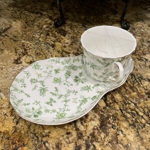 Grace Teaware porcelain teacup and snack tray set - Green and White floral - NEW